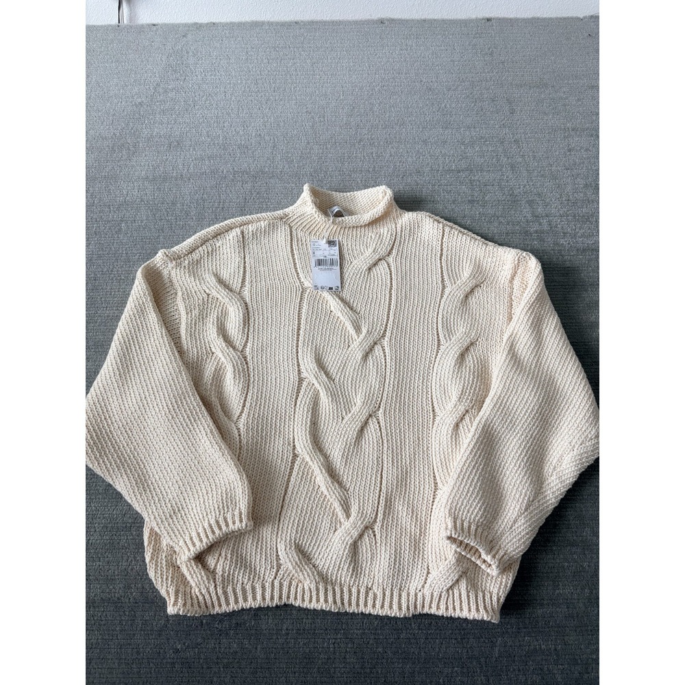 Mango MNG Sweater Women M Cream Cable Knit Mock Neck Turtleneck Casual Classic